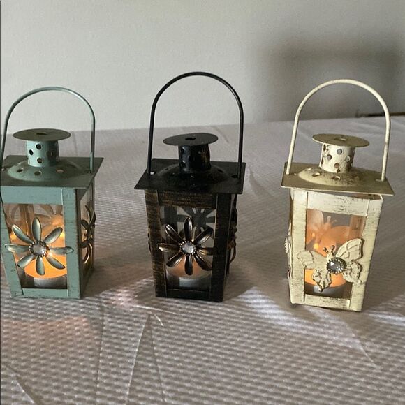 Pier 1 Black, Sage and Cream Mini Floral & Butterfly Lanterns with Rhinestones - Picture 5 of 11